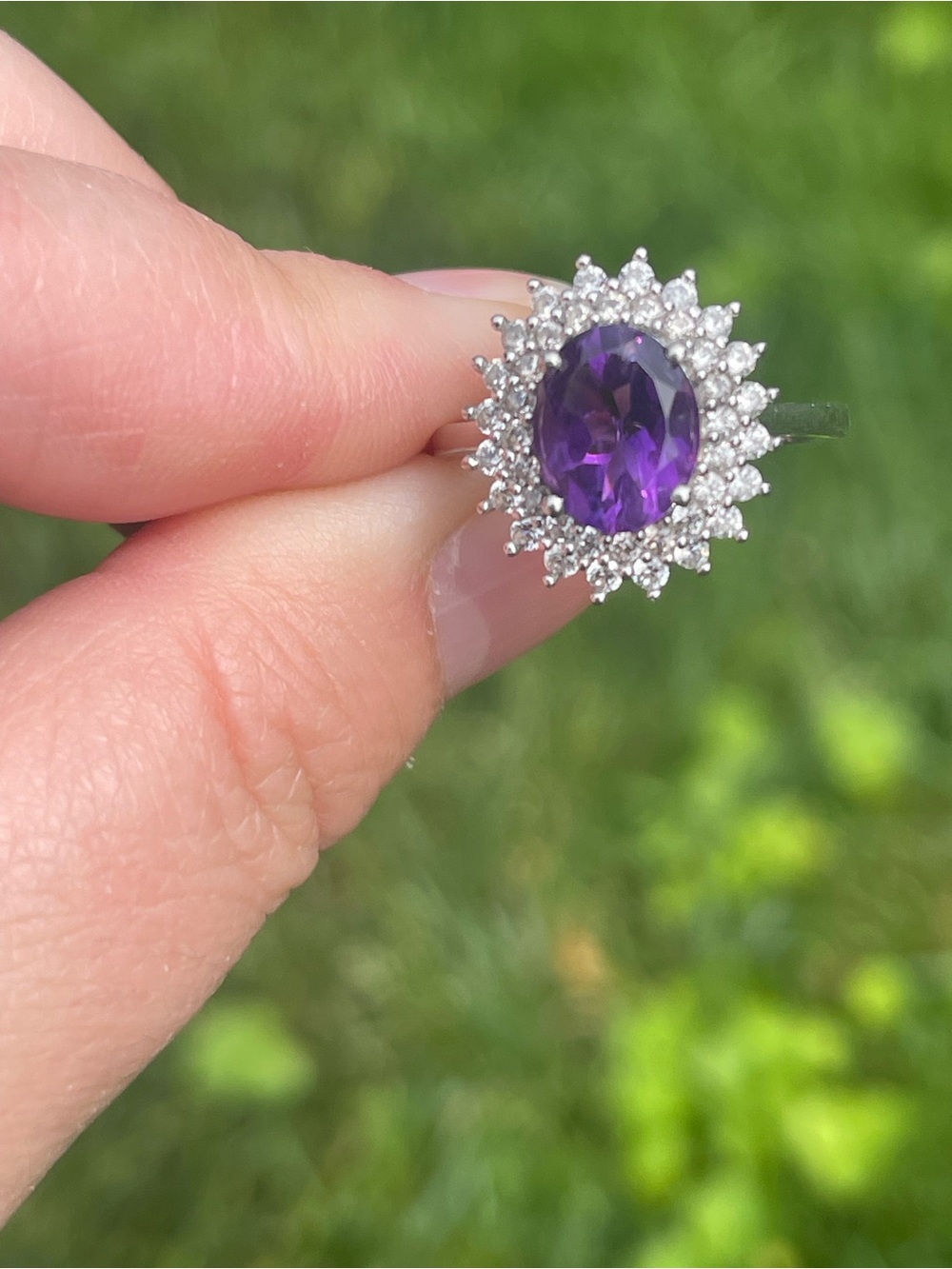 BOGO African Amethyst and White Zircon Halo Ring